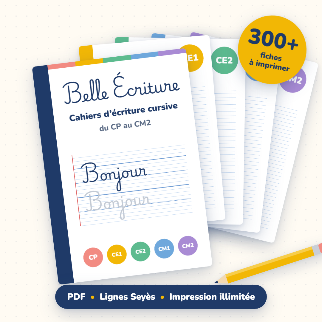 Cahiers d'écriture cursive Belle Écriture, collection du CP au CM2 à imprimer